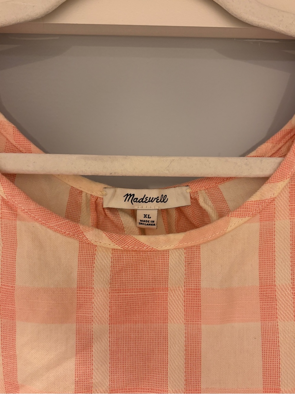 Madewell Pink Ivory Plaid Tie Shoulder Cotton Top XL - Picture 3 of 5